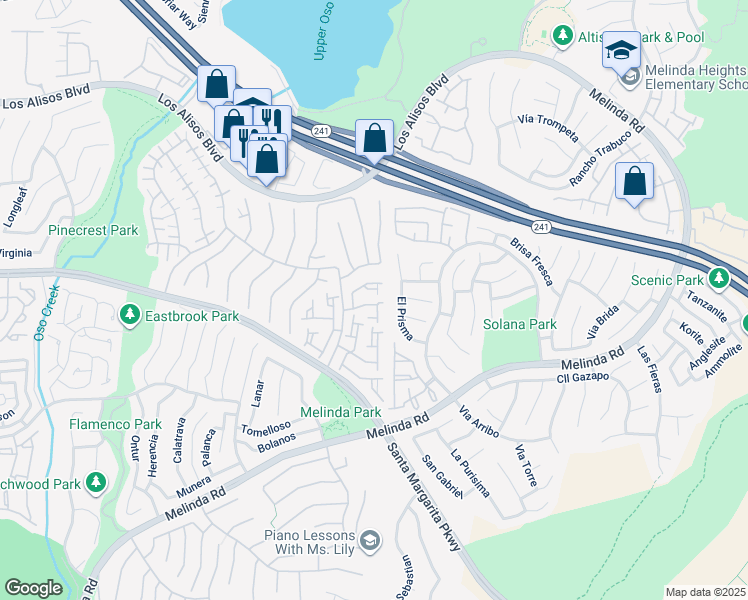 map of restaurants, bars, coffee shops, grocery stores, and more near 28959 Paseo Picasso in Mission Viejo