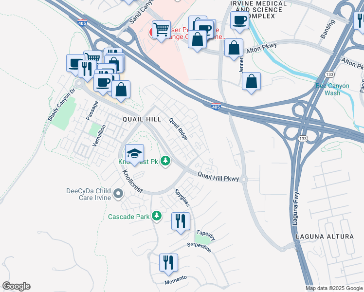 map of restaurants, bars, coffee shops, grocery stores, and more near 81 Reunion in Irvine
