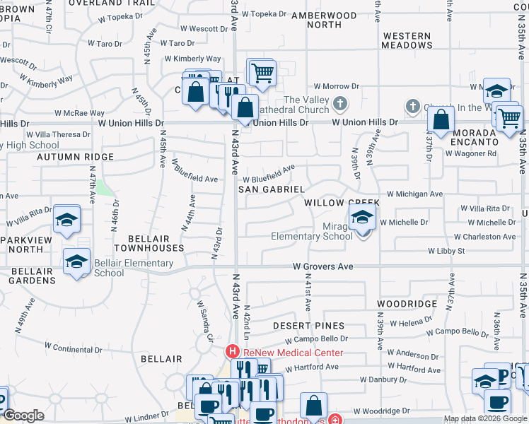 map of restaurants, bars, coffee shops, grocery stores, and more near 4215 West Villa Rita Drive in Glendale