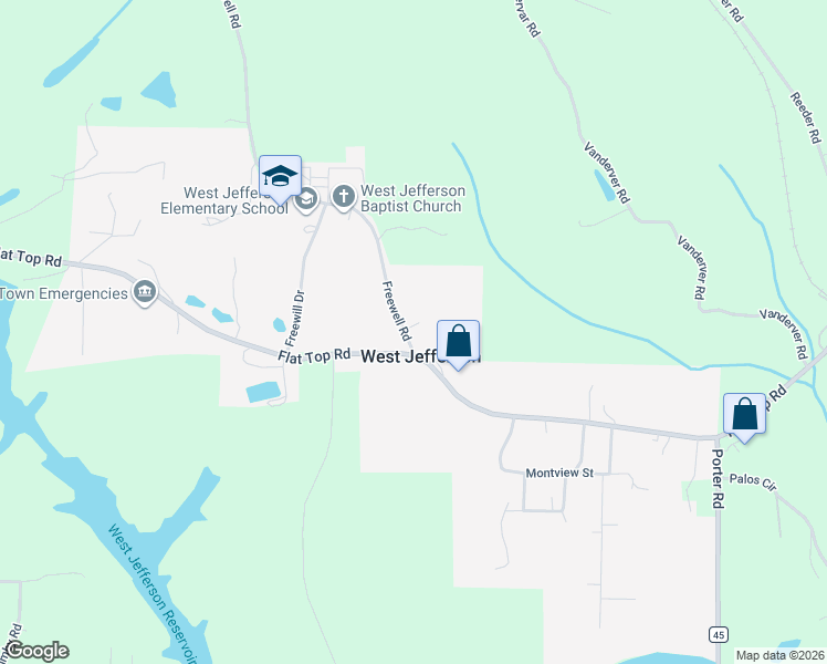 map of restaurants, bars, coffee shops, grocery stores, and more near in West Jefferson