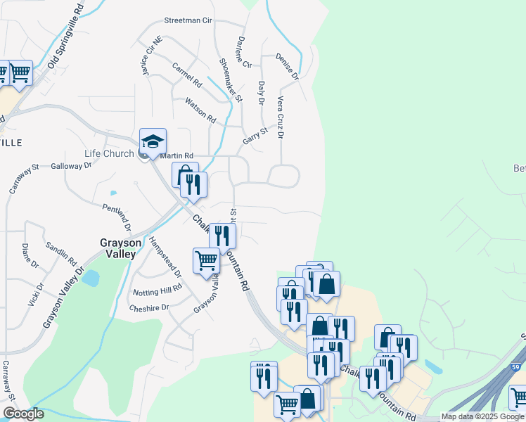map of restaurants, bars, coffee shops, grocery stores, and more near 2747 Bentwood Drive in Birmingham