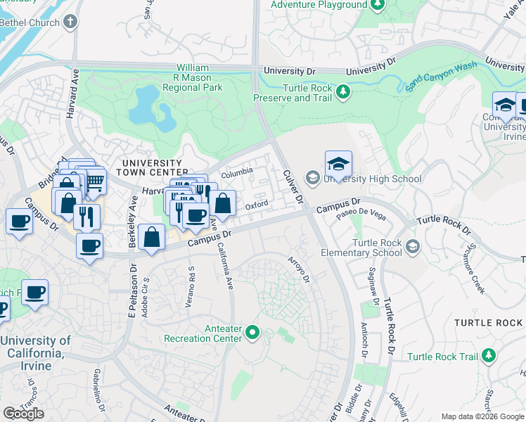 map of restaurants, bars, coffee shops, grocery stores, and more near 23 Dartmouth in Irvine