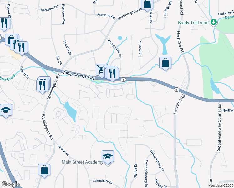 map of restaurants, bars, coffee shops, grocery stores, and more near 2800 Camp Creek Pkwy in Atlanta