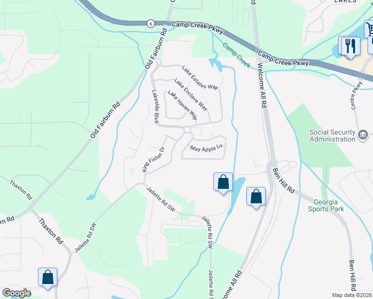 map of restaurants, bars, coffee shops, grocery stores, and more near 3909 Lake Manor Way in Atlanta