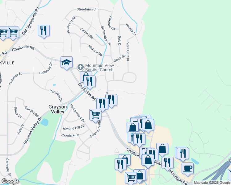 map of restaurants, bars, coffee shops, grocery stores, and more near 2747 Bentwood Drive in Birmingham