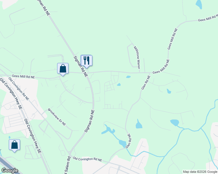 map of restaurants, bars, coffee shops, grocery stores, and more near 2325 Gees Mill Road Northeast in Conyers