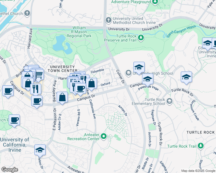 map of restaurants, bars, coffee shops, grocery stores, and more near 19 Dartmouth in Irvine