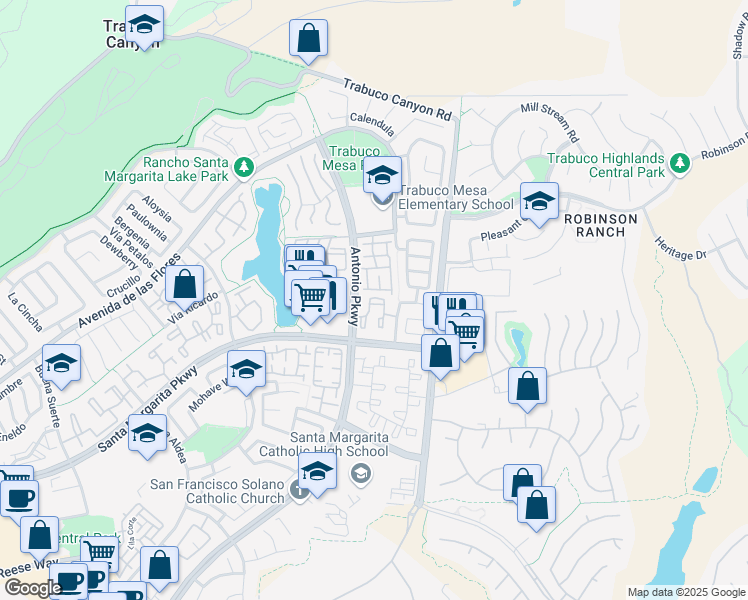 map of restaurants, bars, coffee shops, grocery stores, and more near in Rancho Santa Margarita