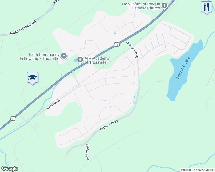map of restaurants, bars, coffee shops, grocery stores, and more near 7593 Paine Drive in Trussville
