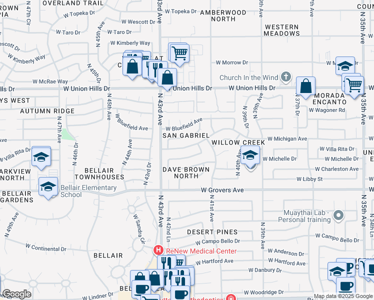 map of restaurants, bars, coffee shops, grocery stores, and more near 4157 West Michigan Avenue in Glendale