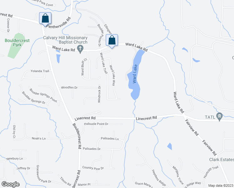 map of restaurants, bars, coffee shops, grocery stores, and more near 2942 Ward Lake Way in Ellenwood