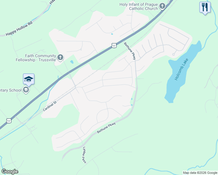 map of restaurants, bars, coffee shops, grocery stores, and more near 7593 Paine Drive in Trussville