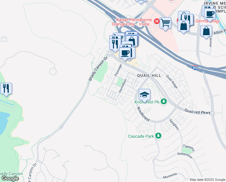 map of restaurants, bars, coffee shops, grocery stores, and more near 203 Scarlet in Irvine