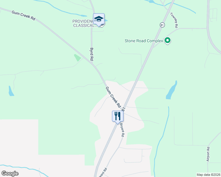 map of restaurants, bars, coffee shops, grocery stores, and more near 89 Gum Creek Road in Oxford