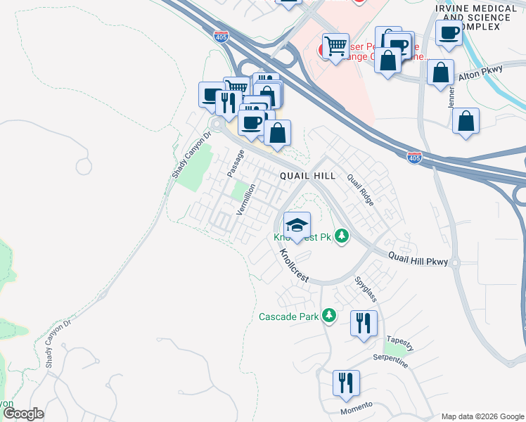 map of restaurants, bars, coffee shops, grocery stores, and more near 243 Dewdrop in Irvine