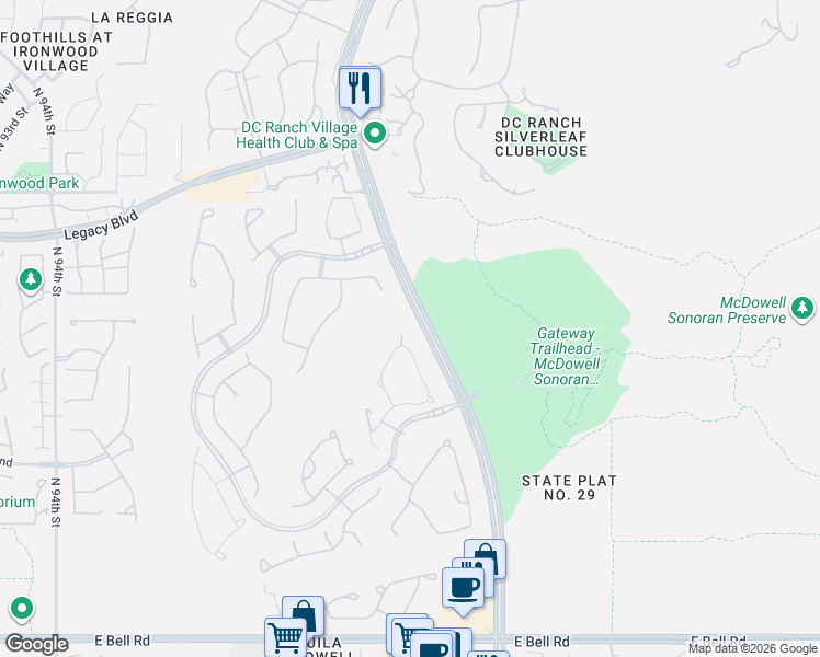 map of restaurants, bars, coffee shops, grocery stores, and more near 18031 North 100th Way in Scottsdale