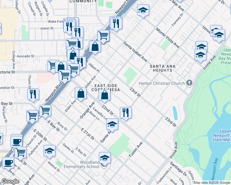 map of restaurants, bars, coffee shops, grocery stores, and more near 254 Cecil Place in Costa Mesa