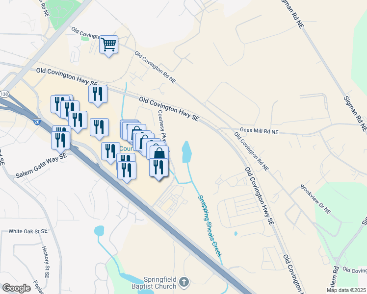 map of restaurants, bars, coffee shops, grocery stores, and more near 1200 Peaks Landing Southeast in Conyers