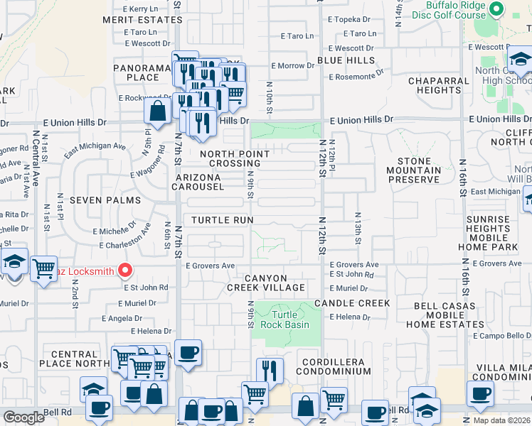 map of restaurants, bars, coffee shops, grocery stores, and more near 909 East Charleston Avenue in Phoenix