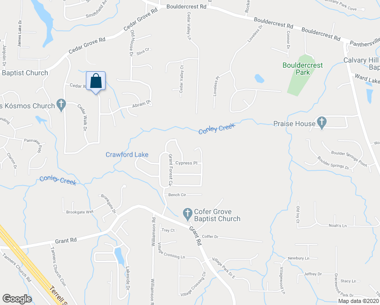 map of restaurants, bars, coffee shops, grocery stores, and more near 2321 Pine View Trail in Ellenwood