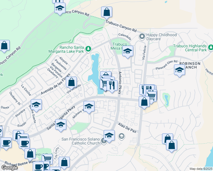 map of restaurants, bars, coffee shops, grocery stores, and more near 59 Brisa Del Lago in Rancho Santa Margarita