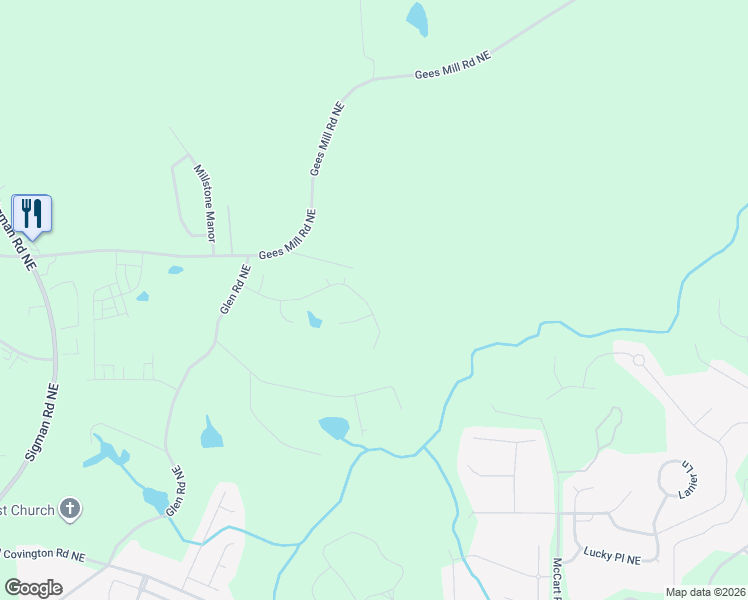 map of restaurants, bars, coffee shops, grocery stores, and more near 2556 Pattington Way Northeast in Conyers