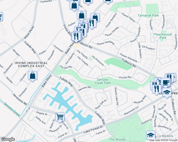 map of restaurants, bars, coffee shops, grocery stores, and more near 24662 Vía Tonada in Lake Forest