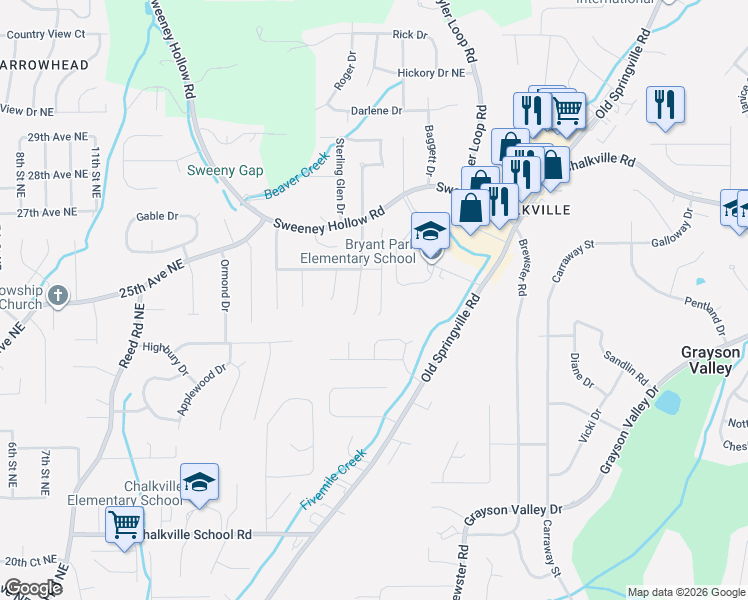 map of restaurants, bars, coffee shops, grocery stores, and more near 5137 Alex Way in Birmingham
