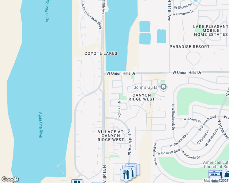 map of restaurants, bars, coffee shops, grocery stores, and more near 11472 West Eden McKenzie Drive in Surprise