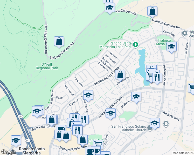 map of restaurants, bars, coffee shops, grocery stores, and more near 39 Desert Thorn in Rancho Santa Margarita
