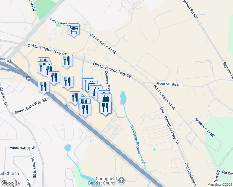 map of restaurants, bars, coffee shops, grocery stores, and more near 1200 Peaks Landing Southeast in Conyers