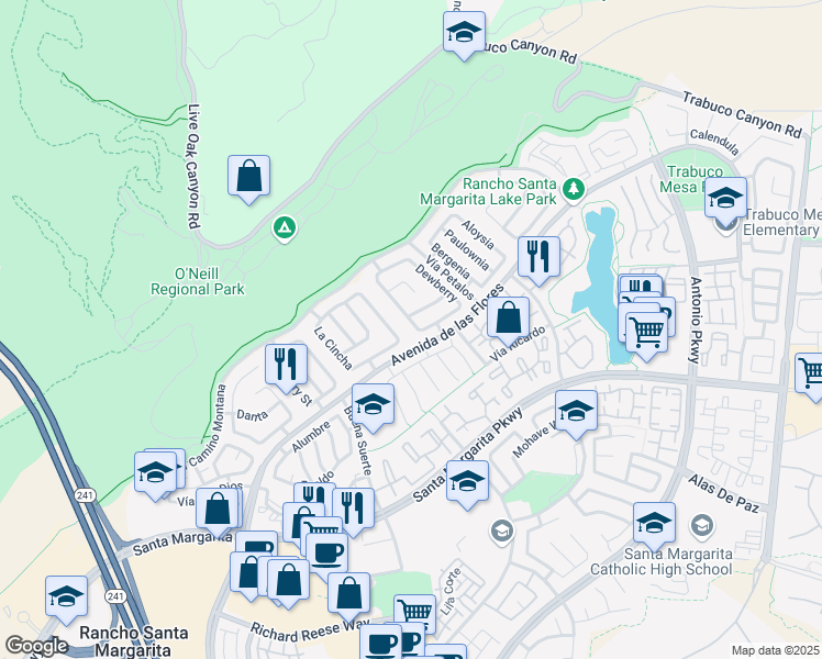 map of restaurants, bars, coffee shops, grocery stores, and more near 39 Desert Thorn in Rancho Santa Margarita