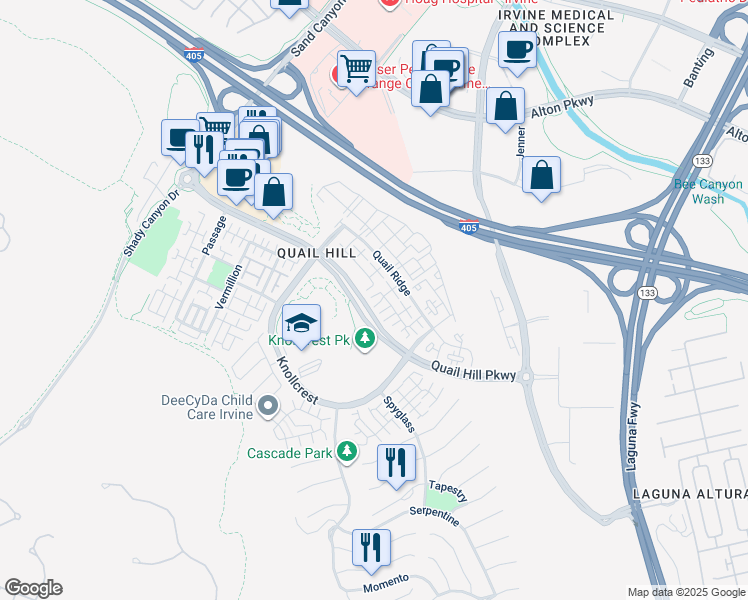 map of restaurants, bars, coffee shops, grocery stores, and more near 122 Reunion in Irvine