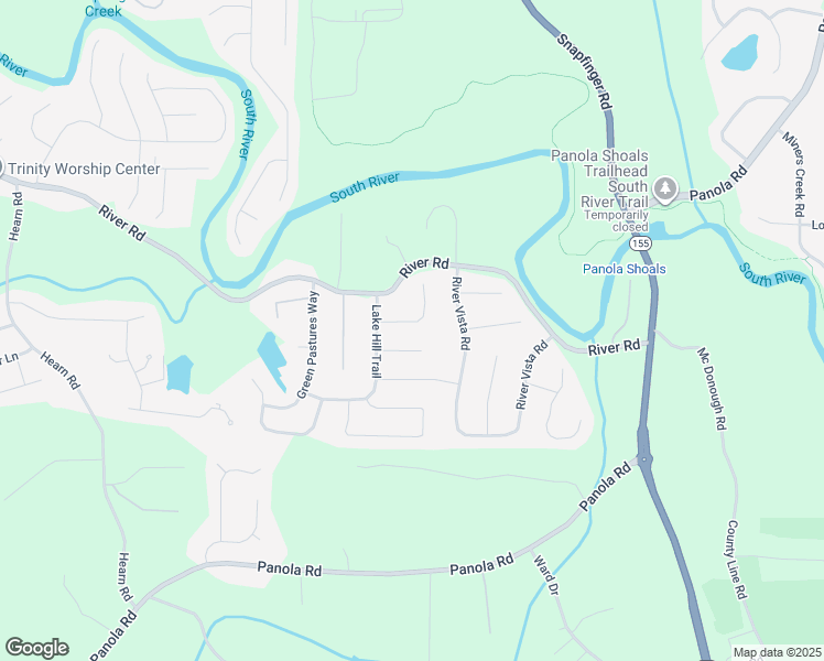 map of restaurants, bars, coffee shops, grocery stores, and more near 4743 River Front Way in Ellenwood