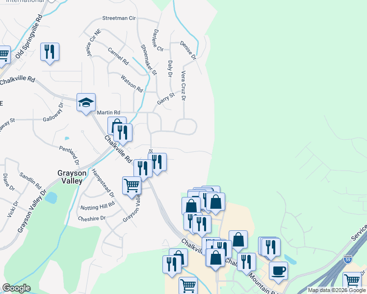 map of restaurants, bars, coffee shops, grocery stores, and more near 2641 Laburnum Drive in Birmingham