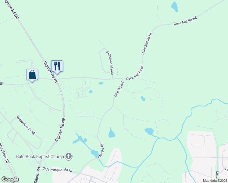 map of restaurants, bars, coffee shops, grocery stores, and more near 370 Glen Road Northeast in Conyers
