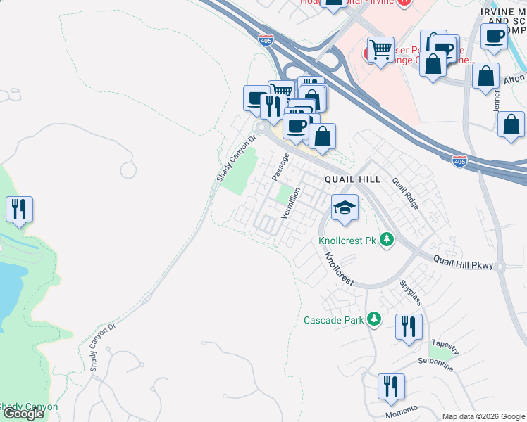 map of restaurants, bars, coffee shops, grocery stores, and more near 165 Stepping Stone in Irvine