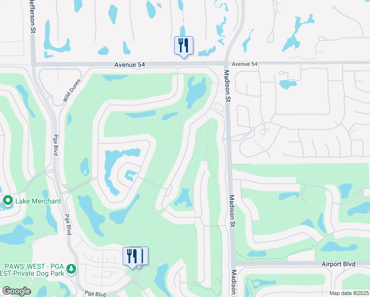 map of restaurants, bars, coffee shops, grocery stores, and more near 54702 Southern Hill in La Quinta