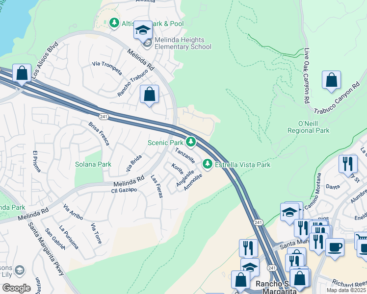 map of restaurants, bars, coffee shops, grocery stores, and more near 17 Plushstone in Rancho Santa Margarita