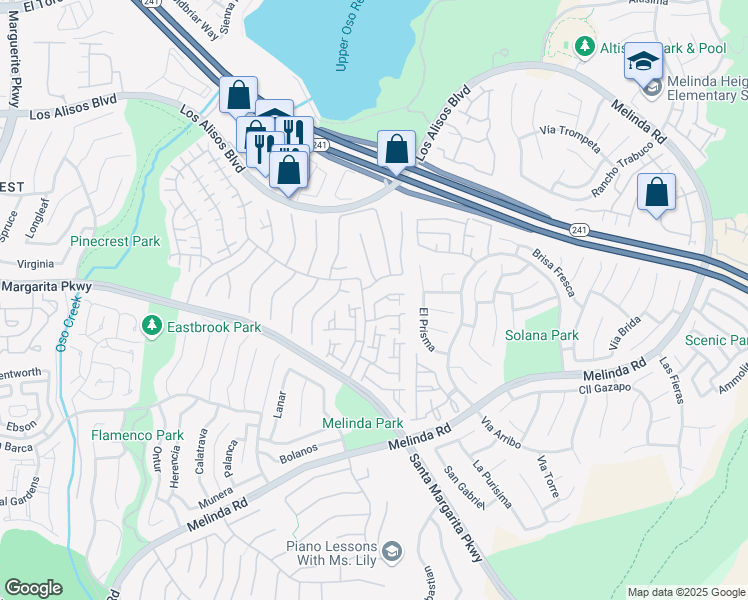 map of restaurants, bars, coffee shops, grocery stores, and more near 28905 Paseo Sabatini in Mission Viejo
