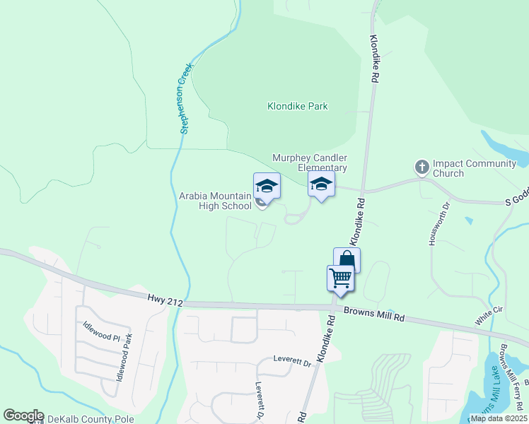map of restaurants, bars, coffee shops, grocery stores, and more near 6610 Browns Mill Road in Lithonia