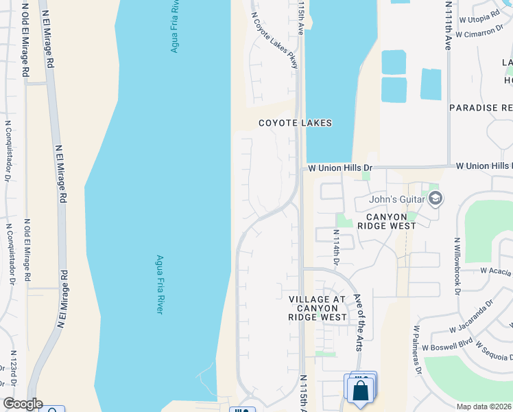 map of restaurants, bars, coffee shops, grocery stores, and more near 18361 North 116th Drive in Surprise