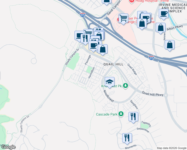 map of restaurants, bars, coffee shops, grocery stores, and more near 32 Perennial in Irvine