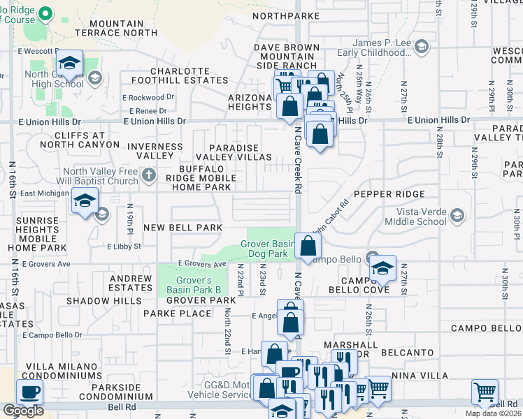 map of restaurants, bars, coffee shops, grocery stores, and more near 2232 East Michigan Avenue in Phoenix