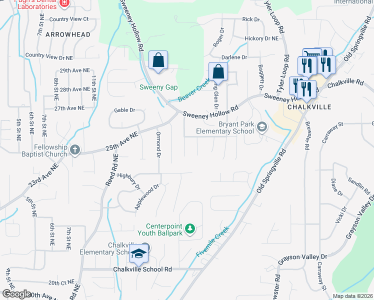 map of restaurants, bars, coffee shops, grocery stores, and more near 5559 Matt Aaron Lane in Birmingham