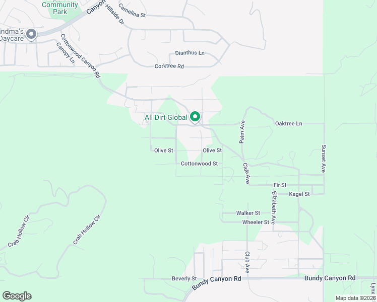 map of restaurants, bars, coffee shops, grocery stores, and more near Olive Street in Wildomar