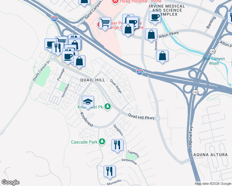 map of restaurants, bars, coffee shops, grocery stores, and more near 95 Reunion in Irvine