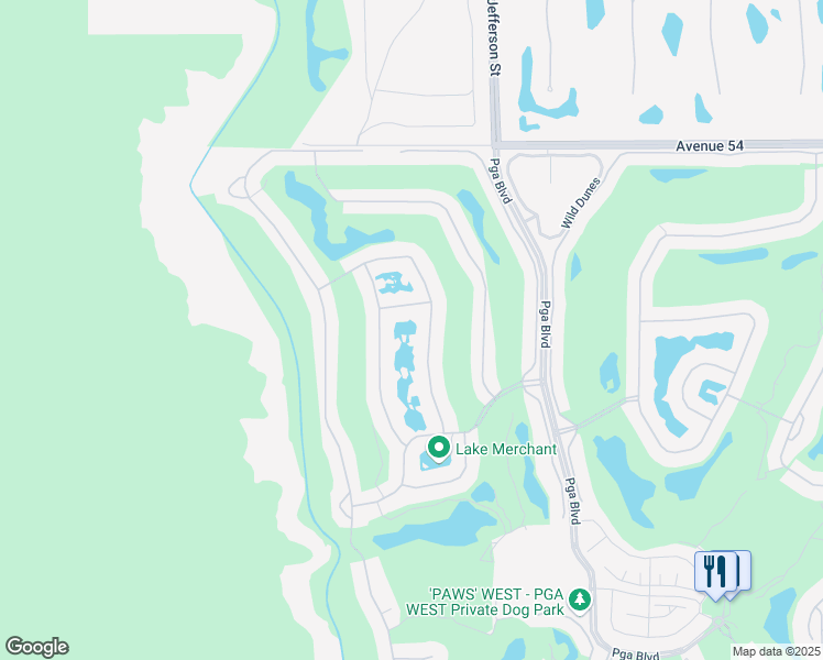 map of restaurants, bars, coffee shops, grocery stores, and more near 79773 Olympia Fields in La Quinta