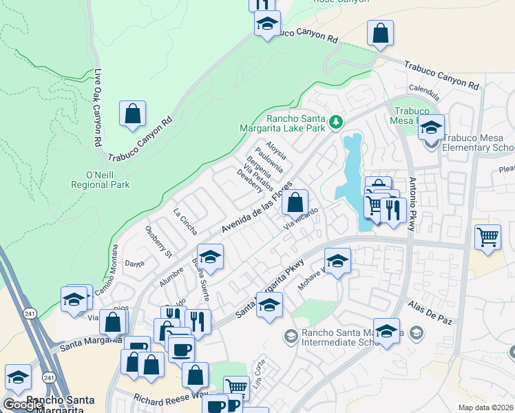 map of restaurants, bars, coffee shops, grocery stores, and more near 16 Crucillo in Rancho Santa Margarita