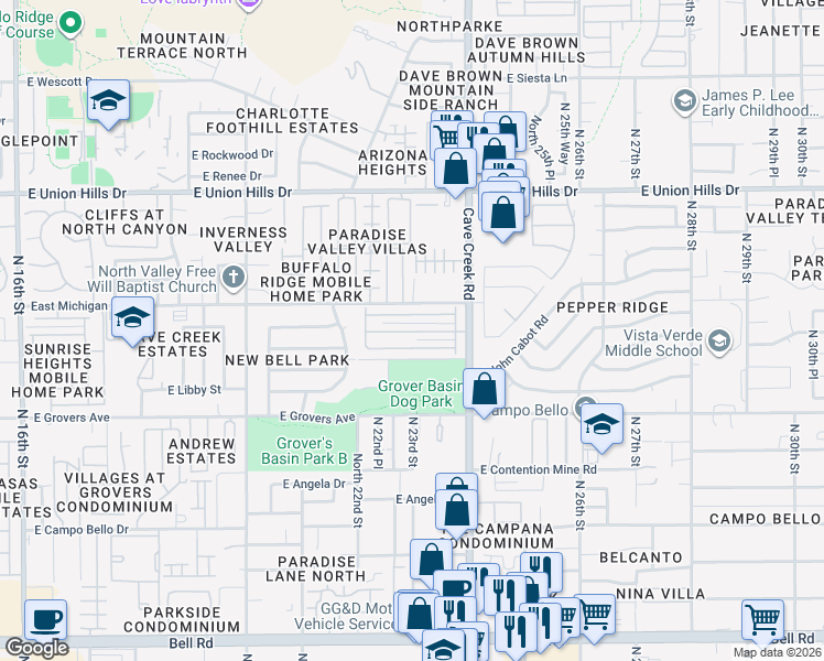 map of restaurants, bars, coffee shops, grocery stores, and more near 2232 East Michigan Avenue in Phoenix